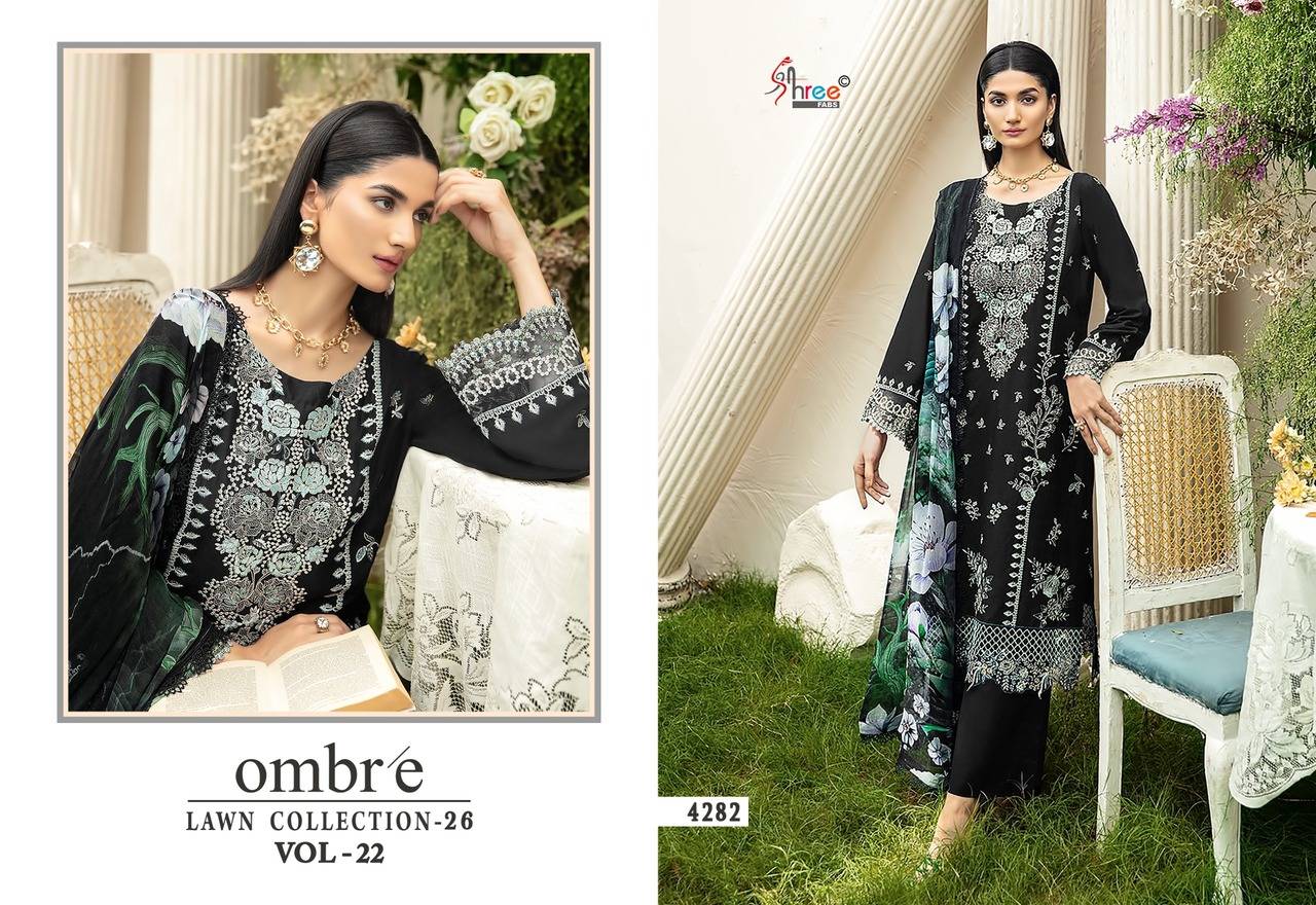OMBRE LAWN COLLECTION VOL-22 BY SHREE FAB 4281 To 4283 Series Designer Pakistani Suits Beautiful Fancy Stylish Colourful Party Wear & Occasional Wear Cotton Dresses At Wholesale Price